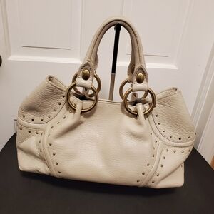 Kenneth Cole Ivory Pebble Grain Leather Studded Satchel